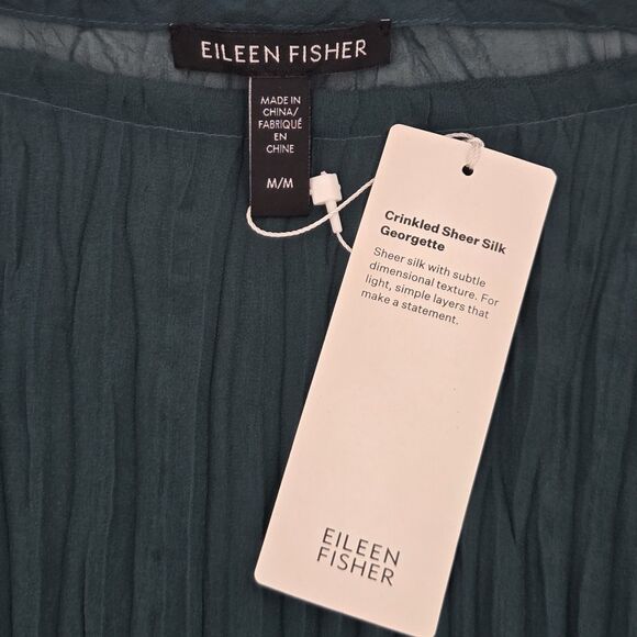 Eileen Fisher Sheer Crinkle Tunic Top Womens Size Medium Green Witchy Whimsigoth - Picture 5 of 8
